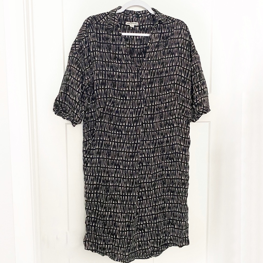 Whistles Abstract Print Sahara Cocoon Crepe Dress Black Size Small - Picture 3 of 10